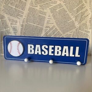 Blue Baseball Wall Decor with Hooks